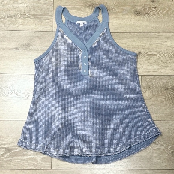 white birch Tops - White Birch Acid Wash Waffle Knit Henley Tank Top